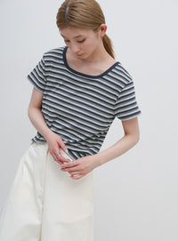 2WAYドライタッチマルチボーダーコンパクトTシャツ
