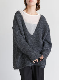 アウトリンキングVネックオーバーニット