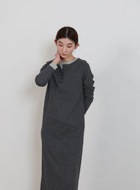 カットリブレイヤードヘンリーネックワンピース