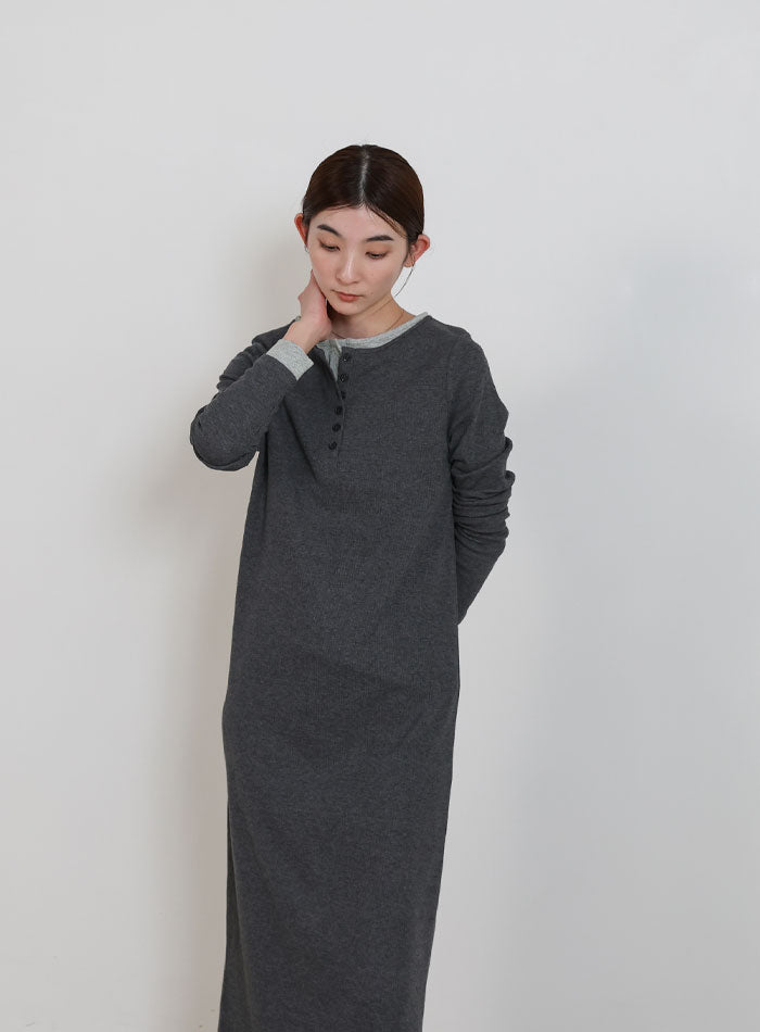 カットリブレイヤードヘンリーネックワンピース – SELECT MOCA