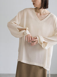 オープンスリーブデザインシフォンブラウス