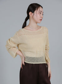 【Et】Linen like Sheer Mesh Knit
