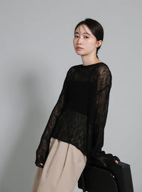 【Et】Sheer Random-Rib Knit
