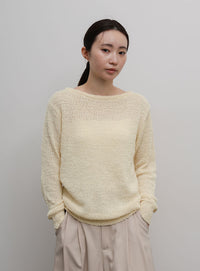 【Et】Tape Yarn Boat Neck Sheer Knit