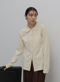 襟付きニットロングカーディガン