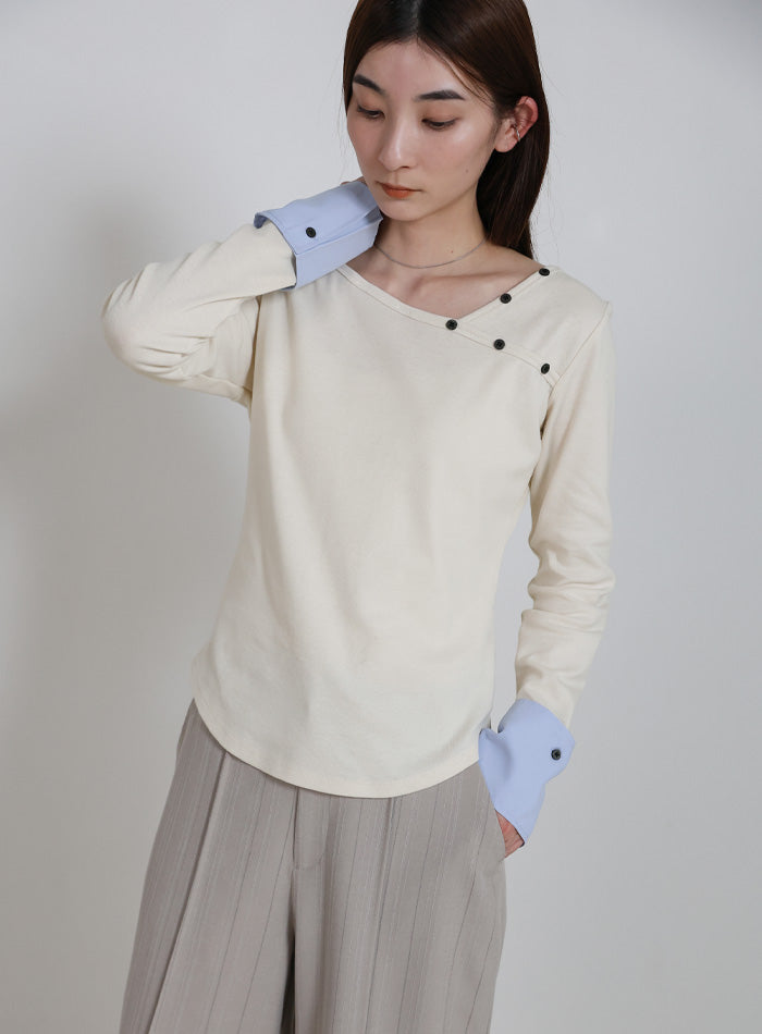 アシンメトリーシャツカフスデザイントップス – SELECT MOCA