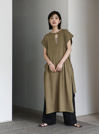 【Et】キーネックニットベストワンピース