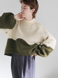 ツートンボリュームスリーブニット【SALE】