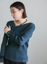 ネックデザインテレコトップス【SALE】