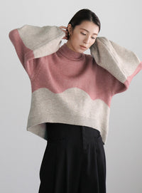 ツートンボリュームスリーブニット【SALE】