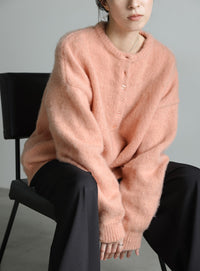 ウールタッチヘンリーネックオーバーニット