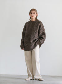 ランダムケーブルオーバーニット【SALE】