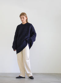 ランダムケーブルオーバーニット【SALE】