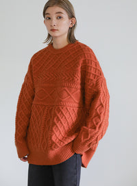 ランダムケーブルオーバーニット【SALE】