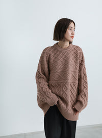 ランダムケーブルオーバーニット【SALE】
