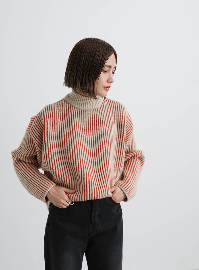 バイカラーリブ編みオーバーニット【SALE】