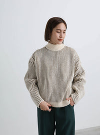 バイカラーリブ編みオーバーニット【SALE】