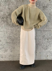 バイカラーリブ編みオーバーニット【SALE】