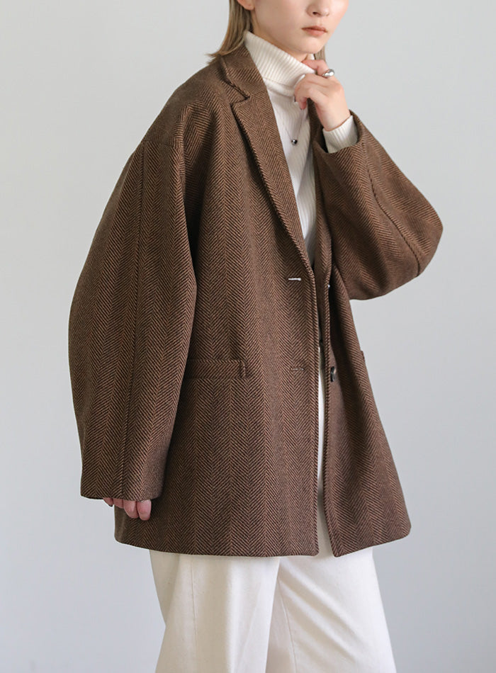 ヘリンボーンカーブスリーブジャケット【SALE】