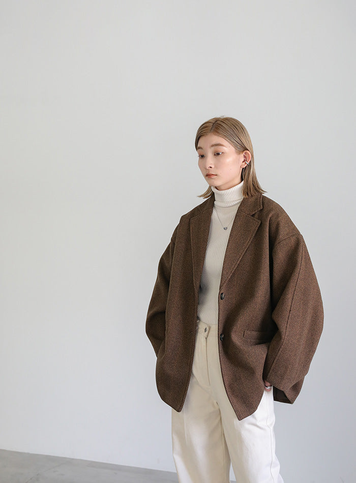 ヘリンボーンカーブスリーブジャケット【SALE】