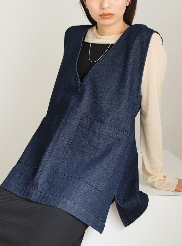 Vネックデニムベスト【SALE】