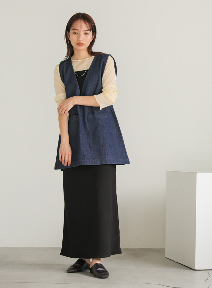 Vネックデニムベスト【SALE】