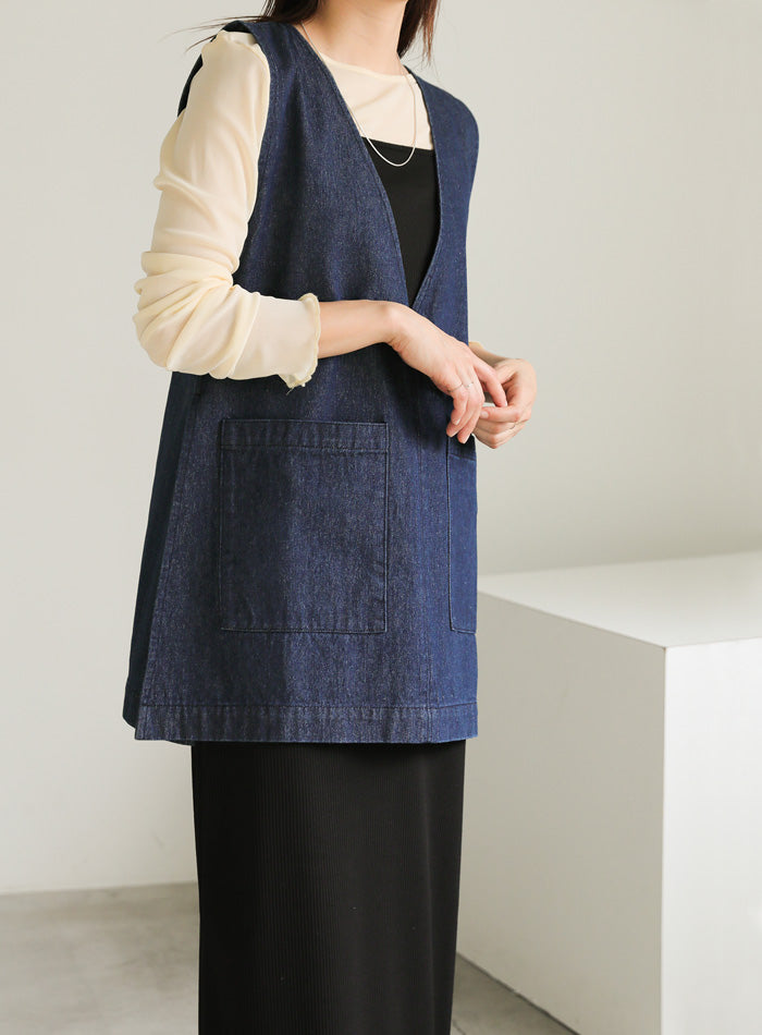 Vネックデニムベスト【SALE】