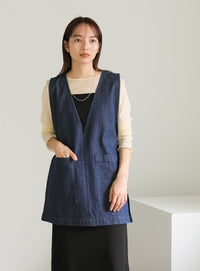 Vネックデニムベスト【SALE】
