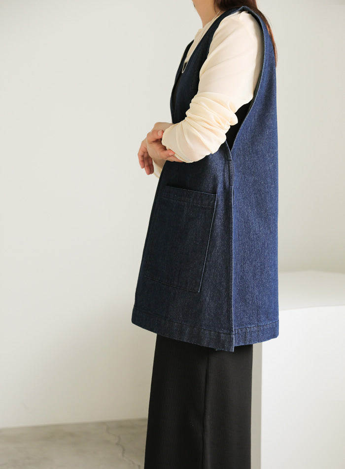 Vネックデニムベスト【SALE】