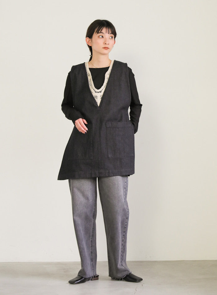 Vネックデニムベスト【SALE】