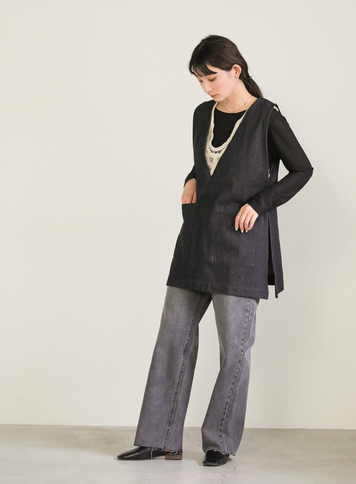 Vネックデニムベスト【SALE】