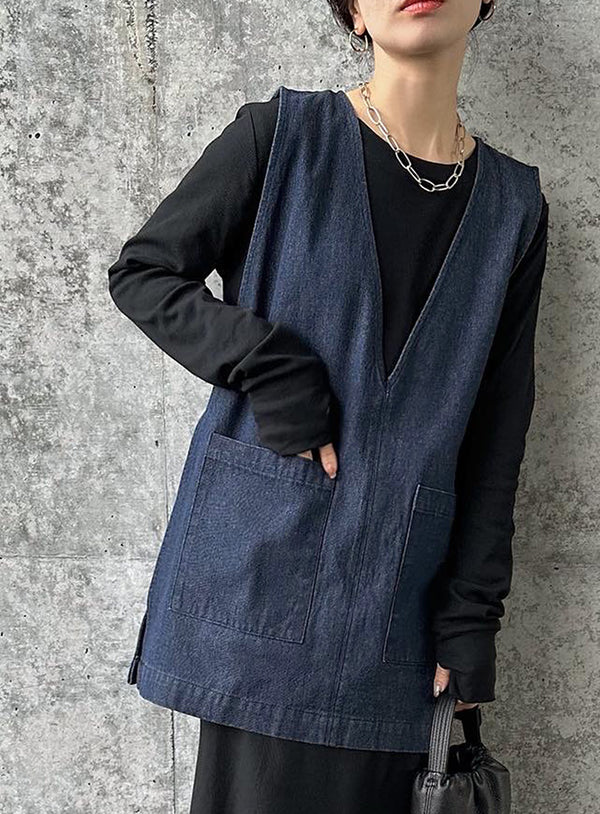 Vネックデニムベスト【SALE】