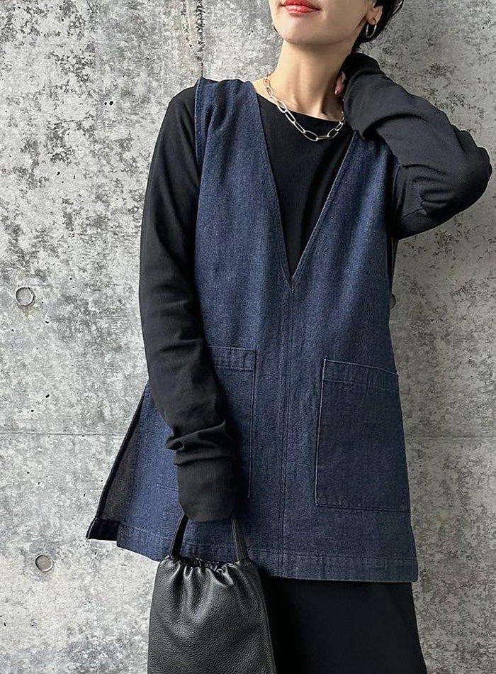 Vネックデニムベスト【SALE】
