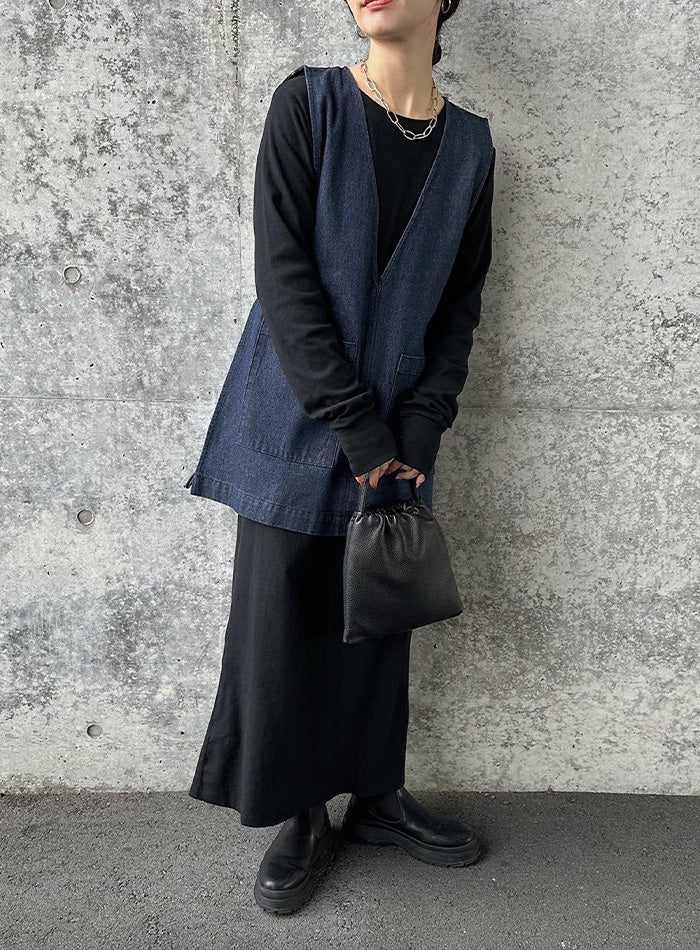 Vネックデニムベスト【SALE】