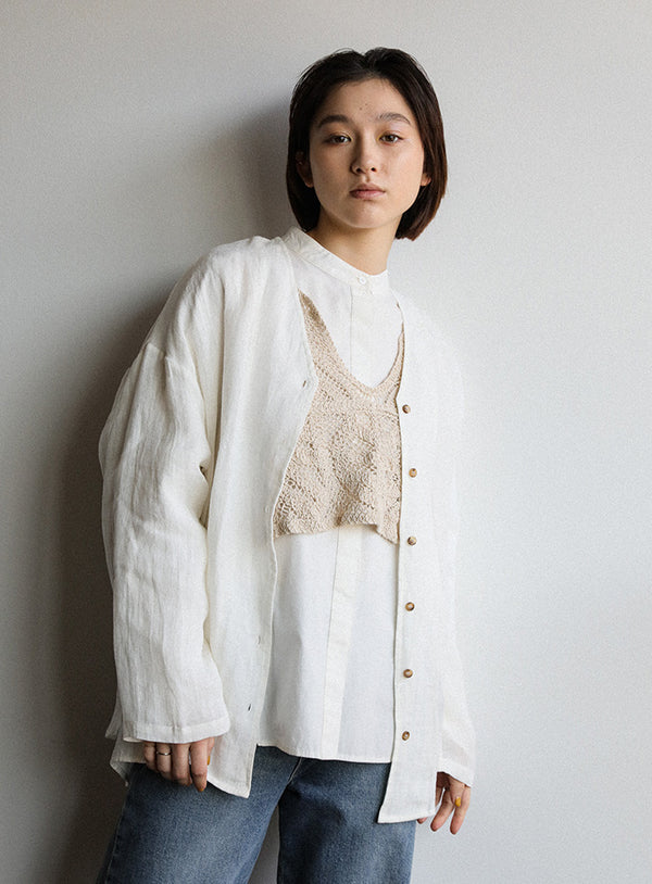 リネンノーカラーブラウス【SALE】