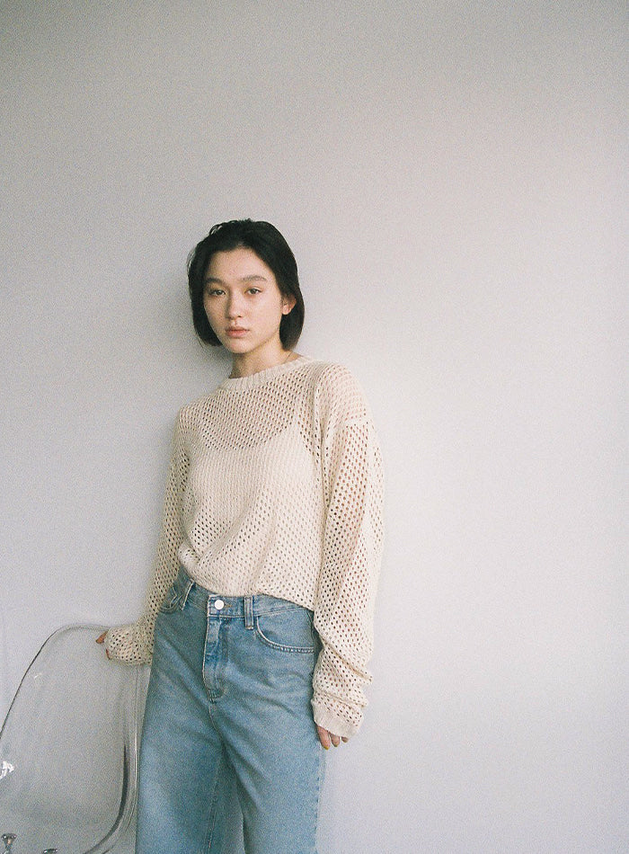 クルーネック透かし編みニットトップス【SALE】 – SELECT MOCA