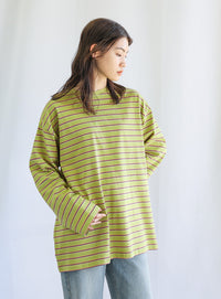 クルーネックマルチボーダーロングTシャツ【SALE】