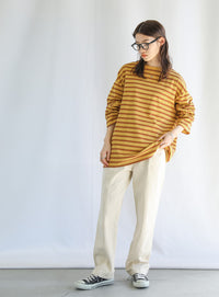 クルーネックマルチボーダーロングTシャツ【SALE】
