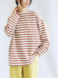 クルーネックマルチボーダーロングTシャツ【SALE】