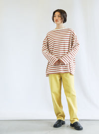 クルーネックマルチボーダーロングTシャツ【SALE】