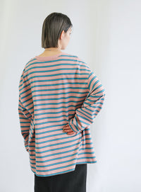 クルーネックマルチボーダーロングTシャツ【SALE】