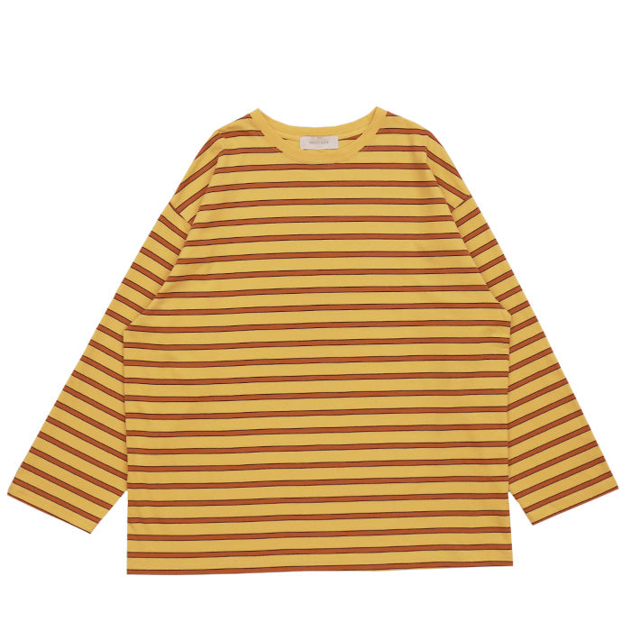 クルーネックマルチボーダーロングTシャツ【SALE】