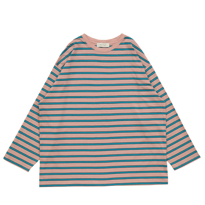 クルーネックマルチボーダーロングTシャツ【SALE】