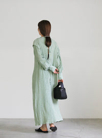 バックリボンクリンクルロングワンピース【SALE】