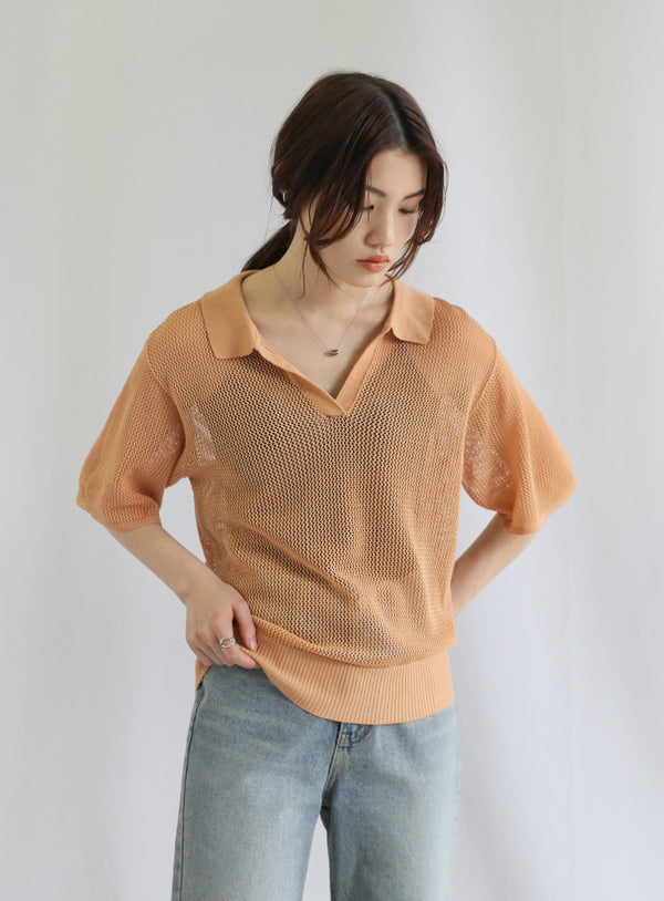 スキッパーメッシュ編みプルオーバー【SALE】