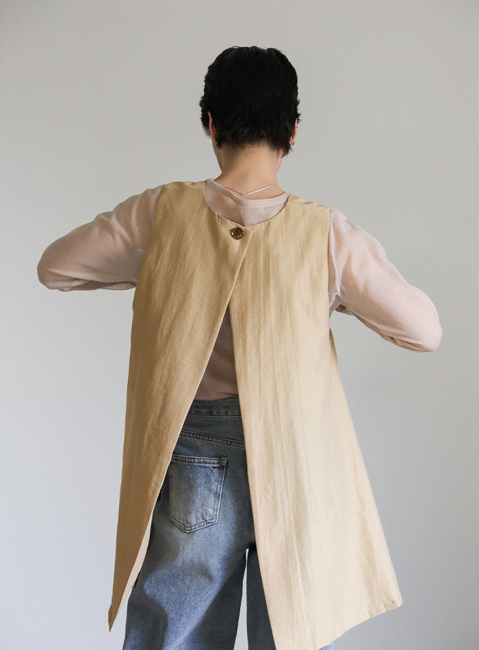 2WAYリネンベスト(B・モカベージュ)【再入荷】｜nous rendent
