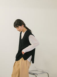 Vネックカールヤーンベスト【SALE】