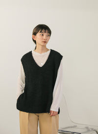 Vネックカールヤーンベスト【SALE】