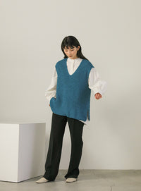 Vネックカールヤーンベスト【SALE】