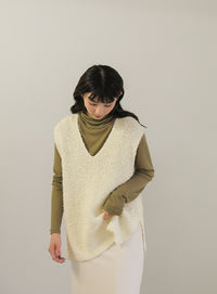 Vネックカールヤーンベスト【SALE】
